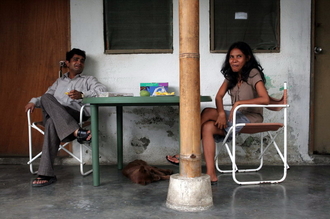 My friend Raju and Ija and one sleepy dog