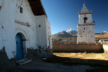 Church in Village Isluga with Cabaray volcano in the background