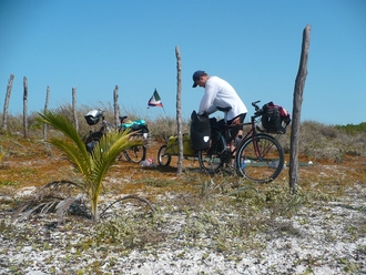 Kybi leaving our camping spot by Gulf coast