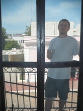 Kybi on our balcony in Valladolid