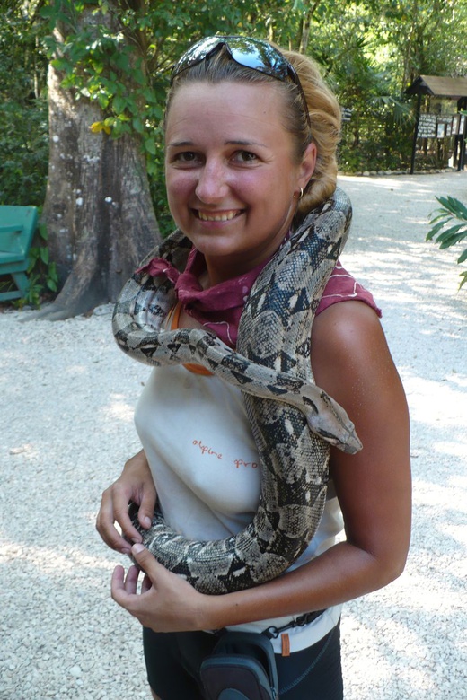 Dasa with boa in Belize Zoo