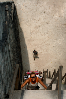 Climbing the leather on Temple V