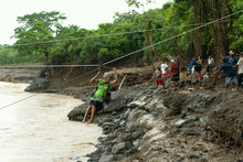Crossing the Rio Los Esclavos after the tropical storm Agatha