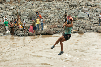 Dasa crossing the Rio Los Esclavos after the tropical storm Agatha