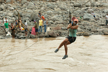 Dasa crossing the Rio Los Esclavos after the tropical storm Agatha