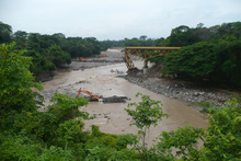 Broken bridge on Rio Los Esclavos after the tropical storm Agatha