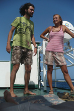Dasa and Clement on the boat to Puerto Lempira
