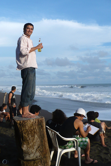 Jorge drinking a beer, Playa Hermosa, Costa Rica