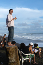 Jorge drinking a beer, Playa Hermosa, Costa Rica